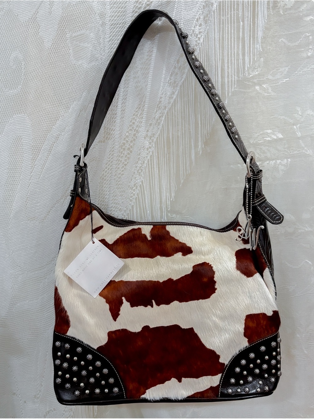 Vintage Y2K western cowgirl girly genuine leather cowhide hobo studded bag